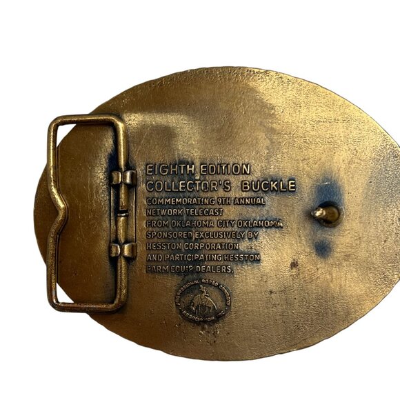 Vintage 1982 Brass Hesston National Finals Rodeo 8th Edition Belt Buckle - Picture 3 of 4